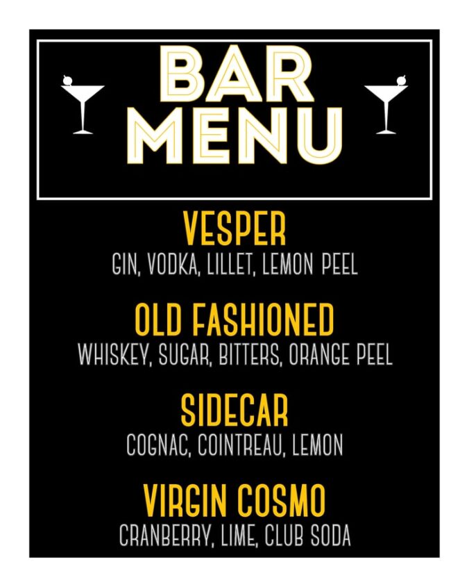 Bar Menu Free Printable for Your 1920s Party!