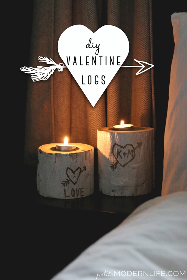 DIY Valentine Log Candle Holders