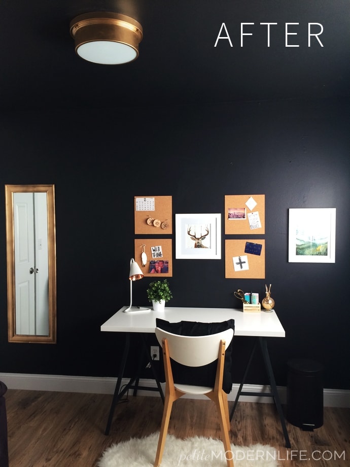 A richly glamorous black, white & gold office makeover on Petite Modern Life
