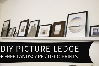 This DIY Picture Ledge is a sweet, simple and inexpensive way to dress up your wall! And the free photographs and deco prints are awesome!