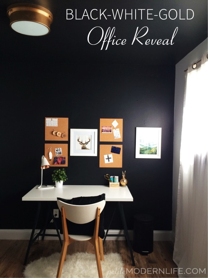 A richly glamorous black, white & gold office makeover on Petite Modern Life