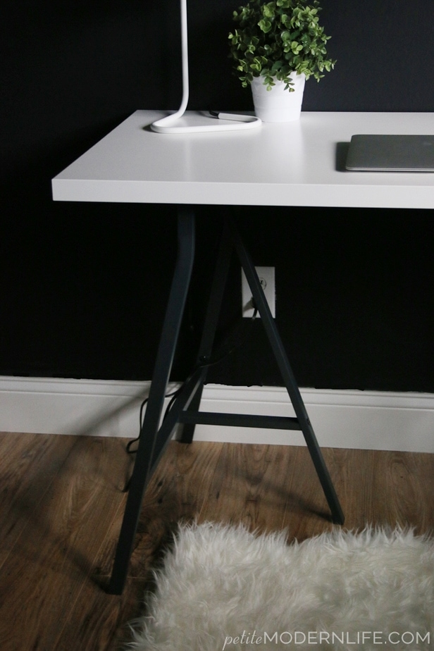 Build your own modern + sleek desk for as low as $26 (like this pretty one with trestle legs + white table top!)