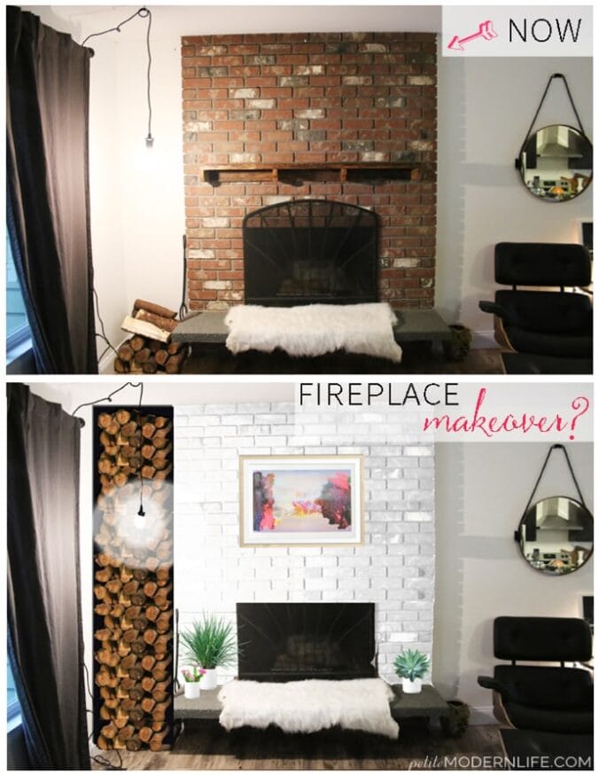 Fireplace makeover plans: Red to white on Petite Modern Life