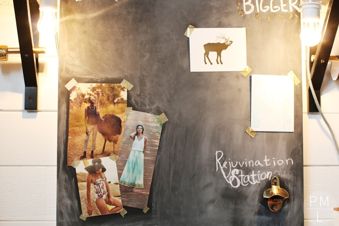 An amazing DIY fold down sewing table that doubles as a cute chalkboard! Such a space saver (as well as easy/inexpensive)