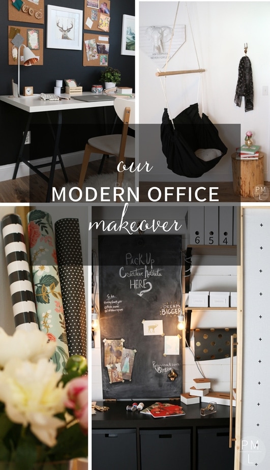 This modern office makeover is brimming with DIY projects, simple Ikea organizers, and eye catching accents! So much inspiration in one place!