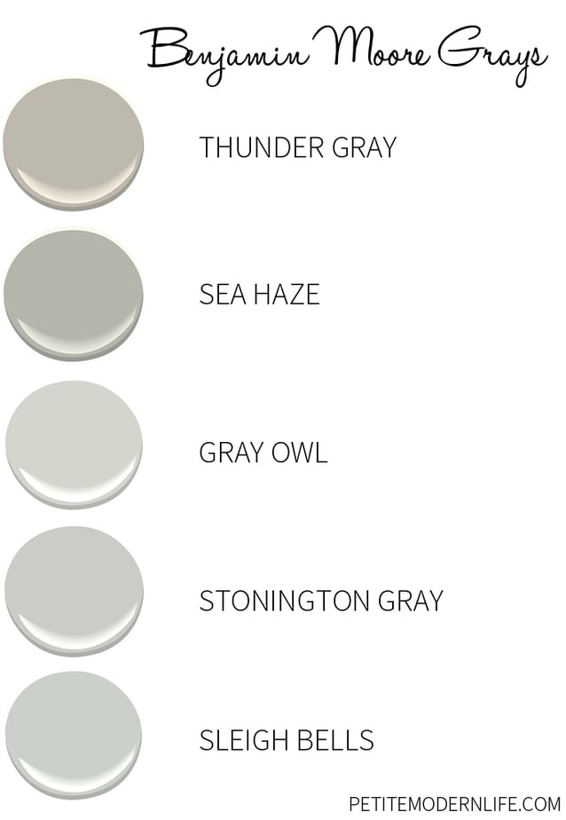 Favorite Benjamin Moore Grays with different under tones.