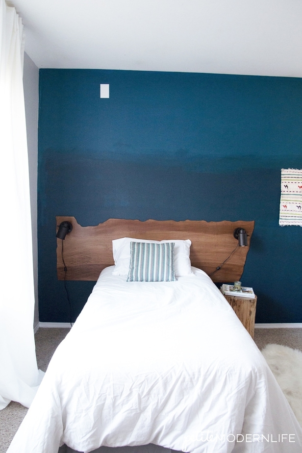 Gorgeous Guest Room Makeover with Ombre Wall and Live Edge Headboard | Petite Modern Life