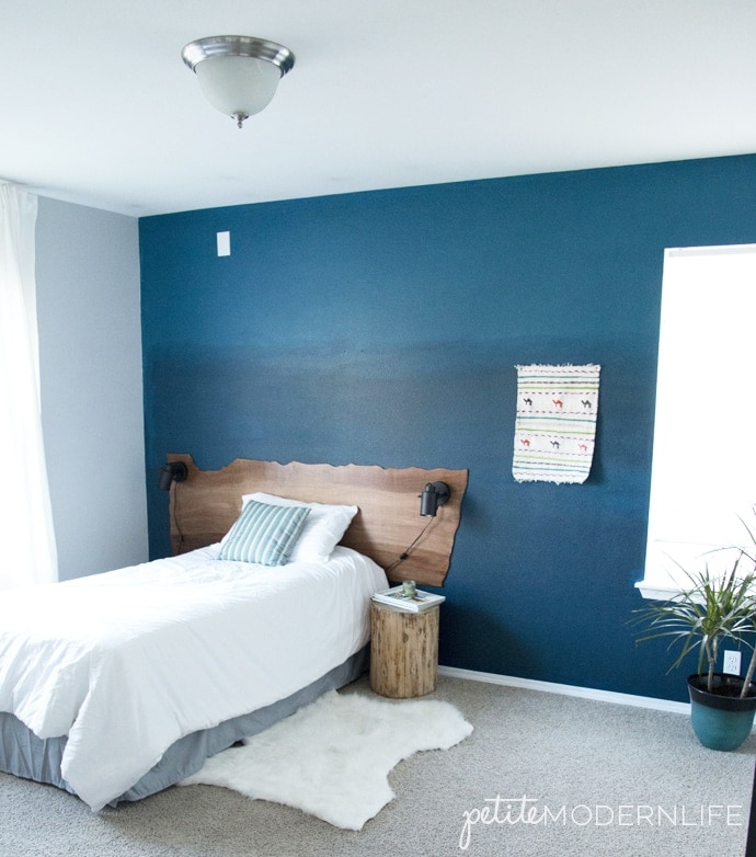 Gorgeous Guest Room Makeover with Ombre Wall and Live Edge Headboard | Petite Modern Life