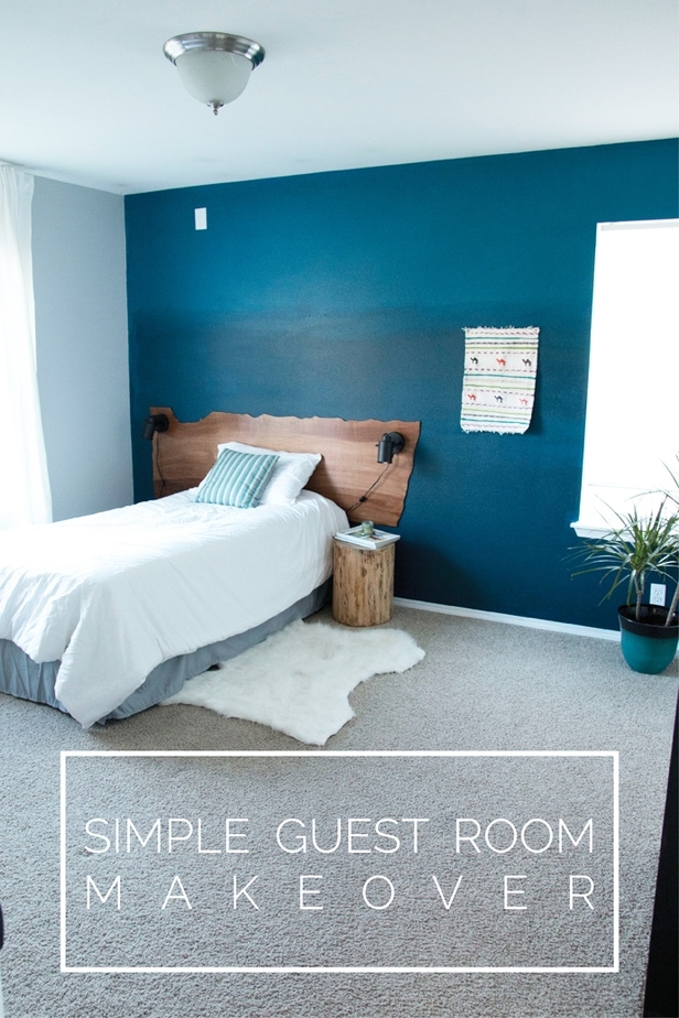 Gorgeous Guest Room Makeover with Ombre Wall and Live Edge Headboard | Petite Modern Life