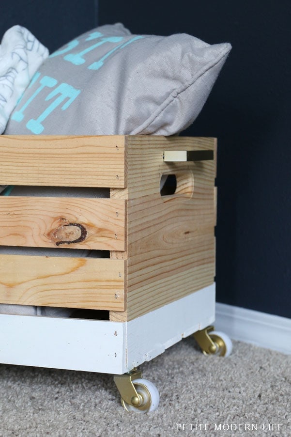 Modern storage crate makeover with wheels!