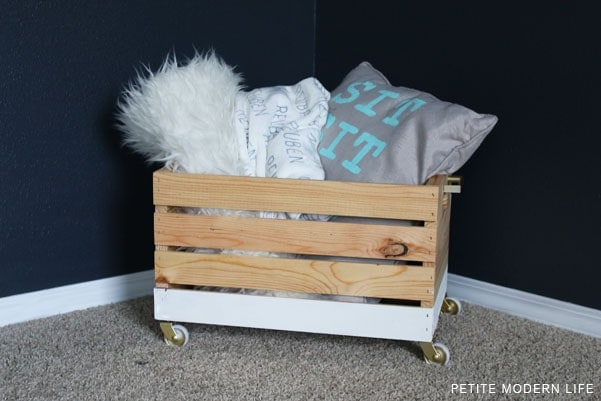 Modern storage crate makeover with wheels!