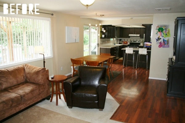 Rambler flip before closed off kitchen photo from dated living room