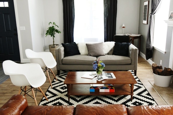 Living Room Makeover: A beautiful transformation of a difficult living room layout on Petite Modern Life