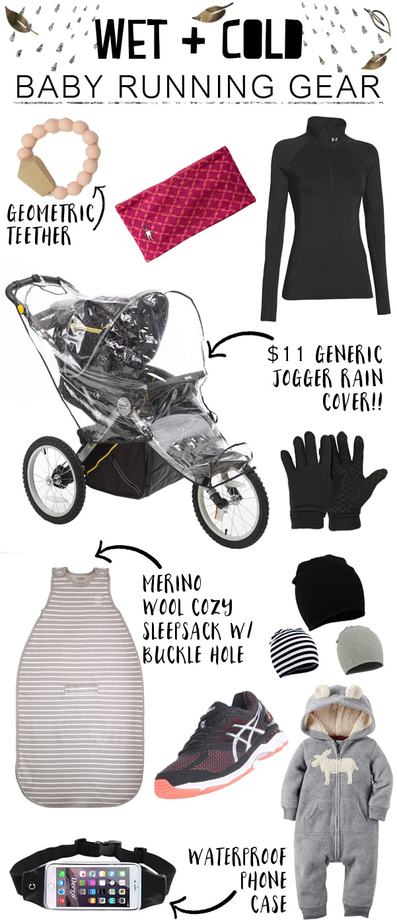 Wet and cold baby running gear that will keep you moving. Find all the links in the post!