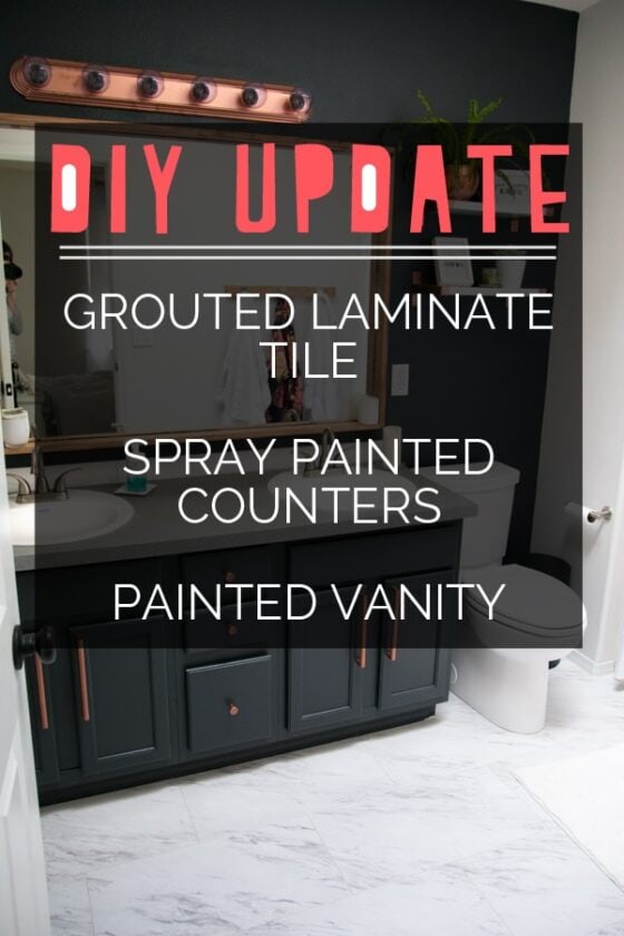 DIY Update on Grouted Laminate Tile, Spray Painted Counters and Painted Vanity | Petite Modern Life