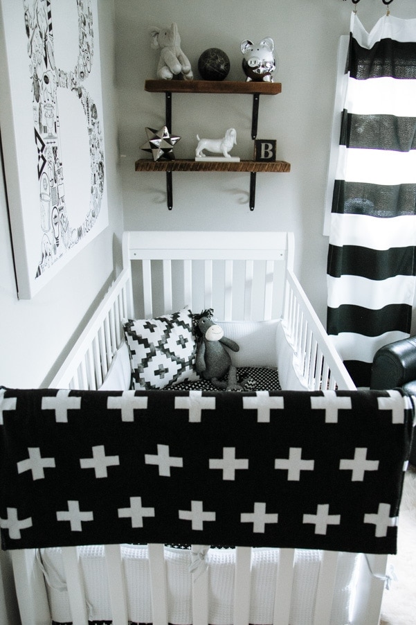 Black white gray modern nursery as part of Nursery Week on Petite Modern Life