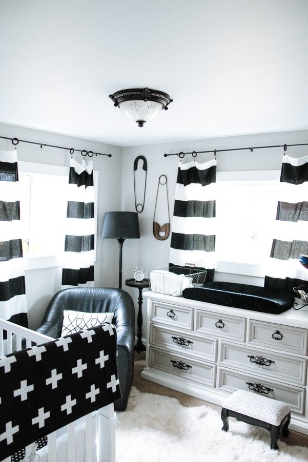 Black white gray modern nursery as part of Nursery Week on Petite Modern Life