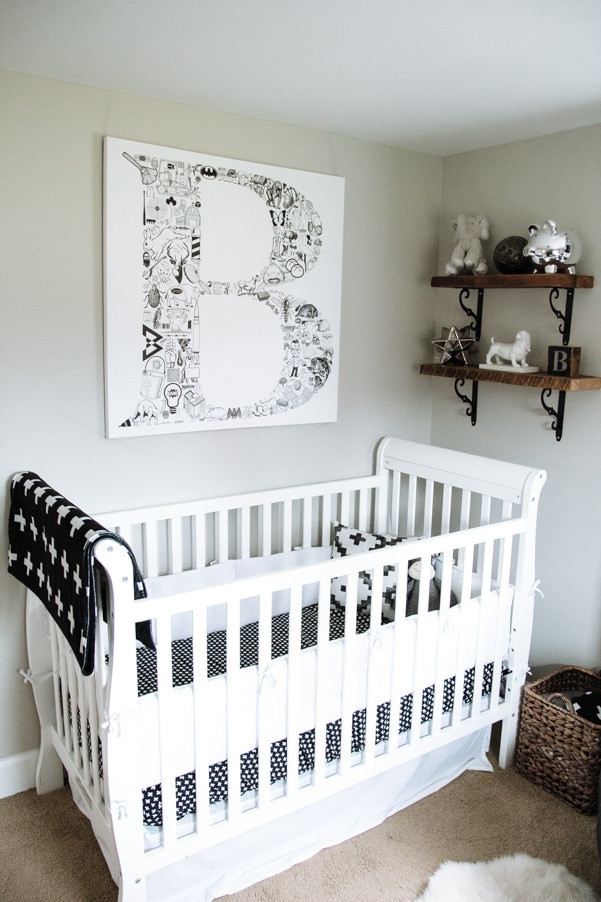 Black white gray modern nursery as part of Nursery Week on Petite Modern Life