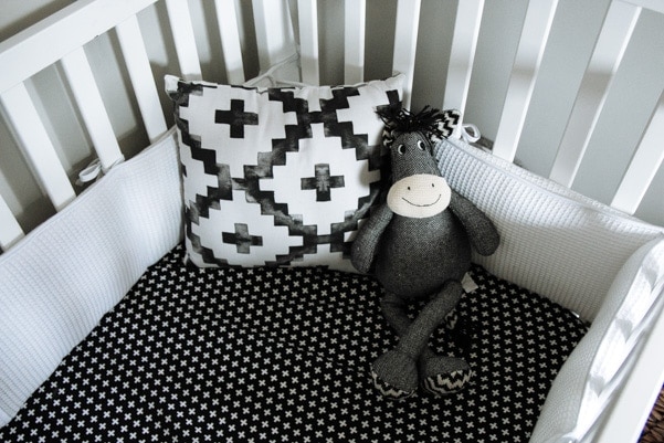 Black white gray modern nursery as part of Nursery Week on Petite Modern Life