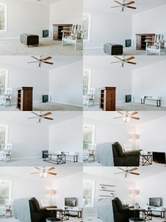 Budget Country Modern Living Room Makeover Pin process collage