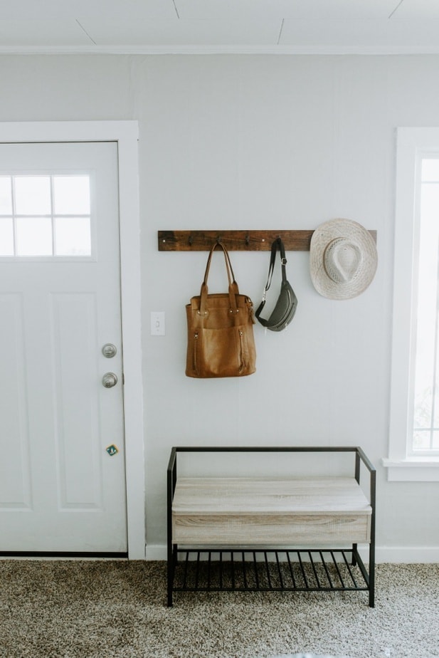 entry way shoe shelf and mounted coat rack