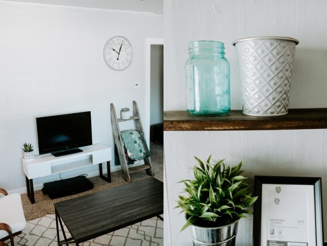 living room TV and shelf country modern decor