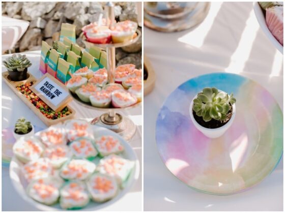 Rainbow birthday party ombre cupcakes and ombre rainbow party plates