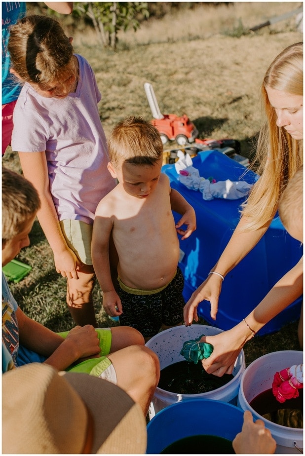 Rainbow birthday tie dye station for kids