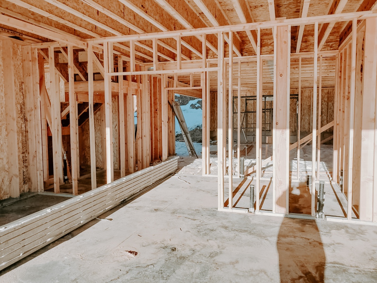 European Farmhouse Build view into framed mudroom