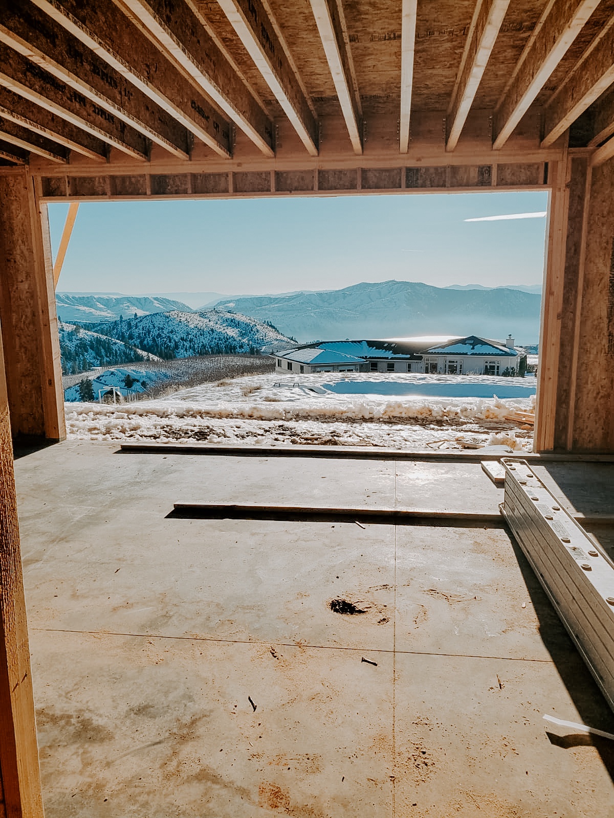 European Farmhouse looking out framed 16 foot sliding door opening