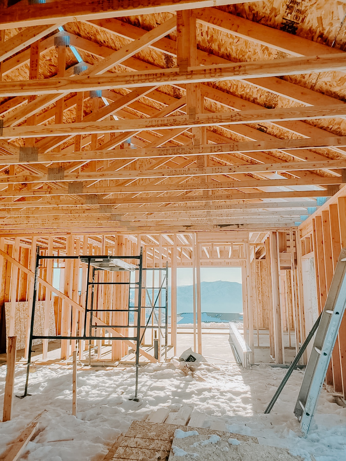 European Farmhouse garage framed looking towards mud room