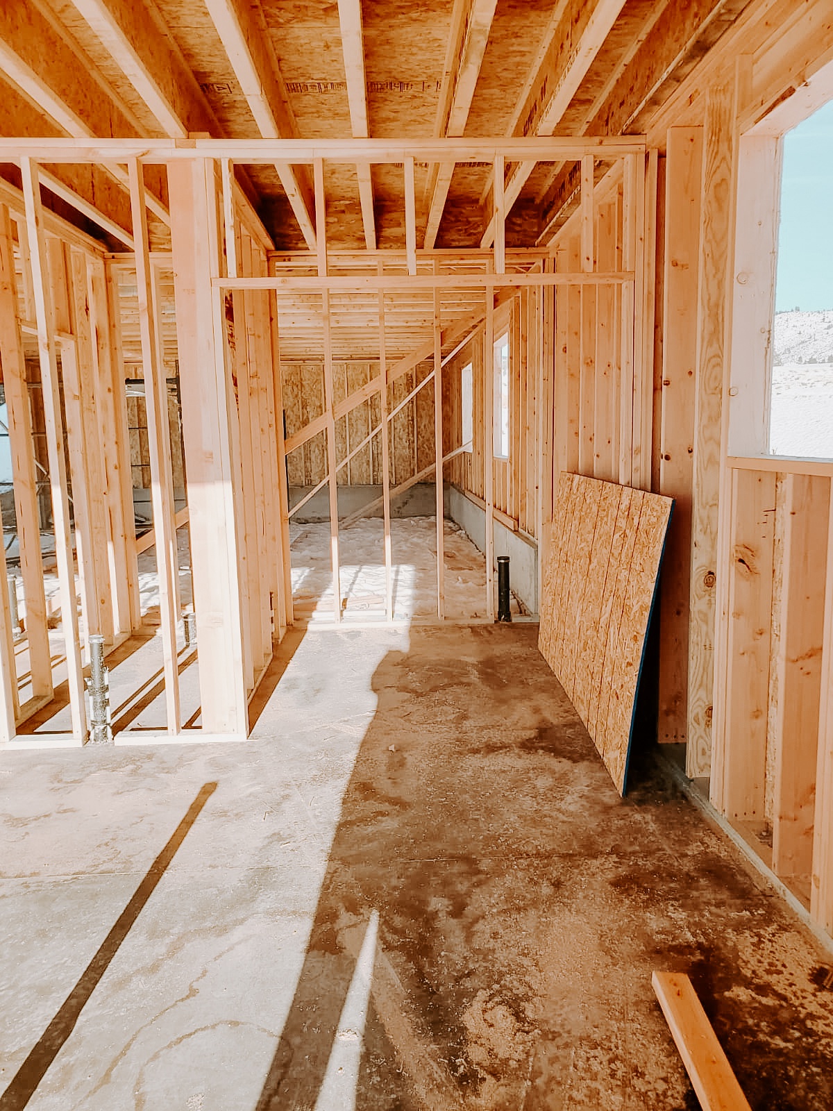 European Farmhouse Build view from kitchen into framed pantry