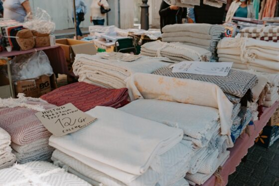 blankets and textile gifts to shop at the Inca Market in Mallorca Spain