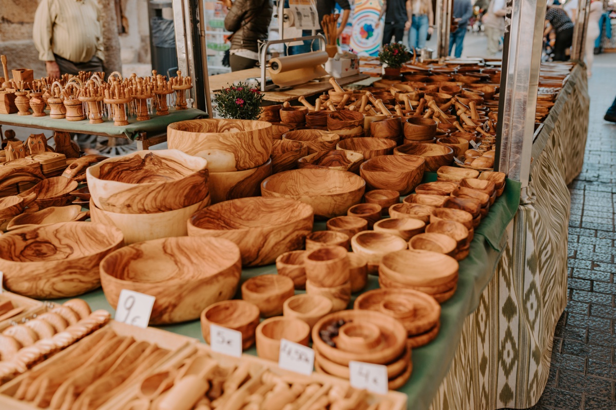 carved wood to shop at the Inca Market in Mallorca Spain