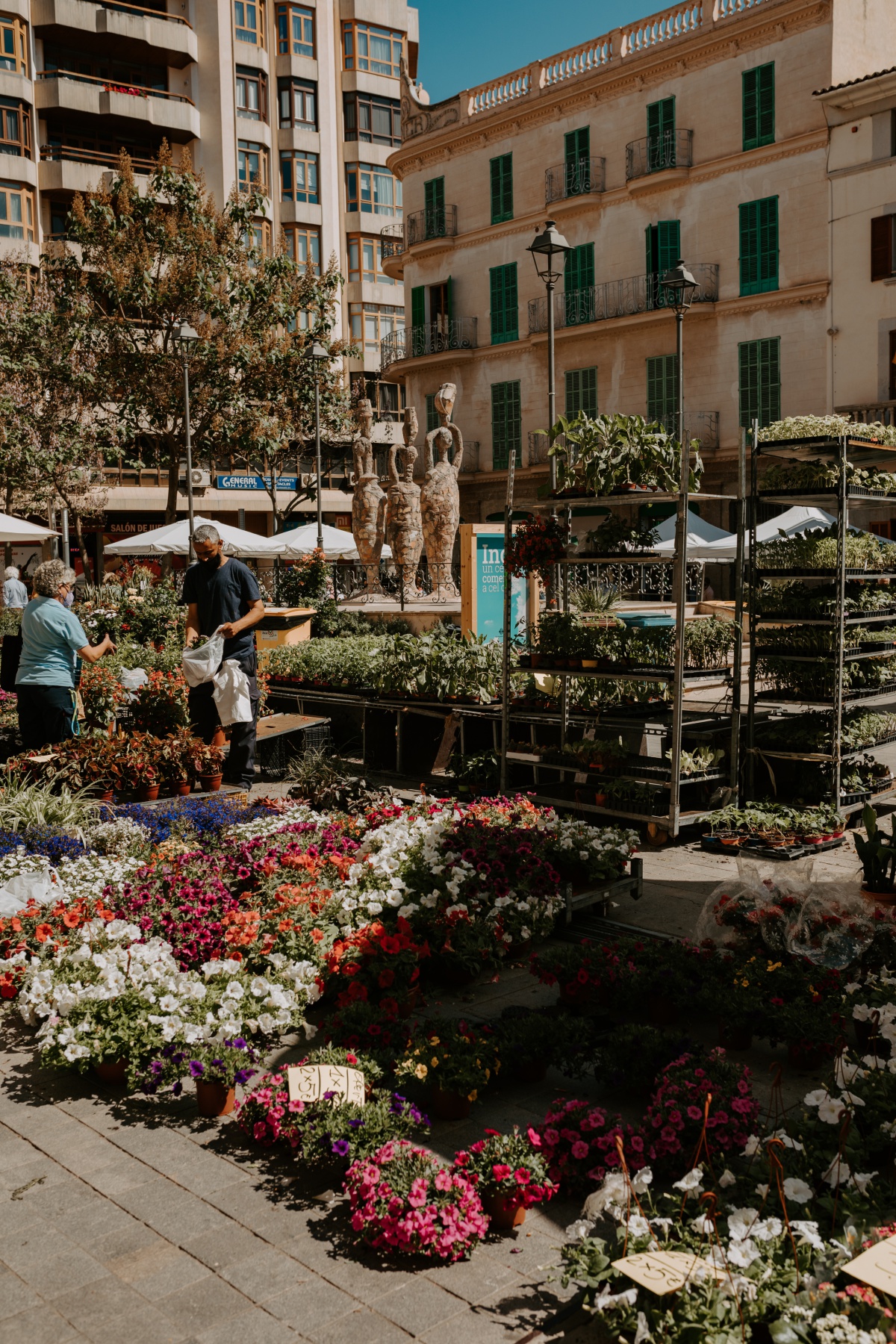 Flower market at the Inca Market in Mallorca Spain.