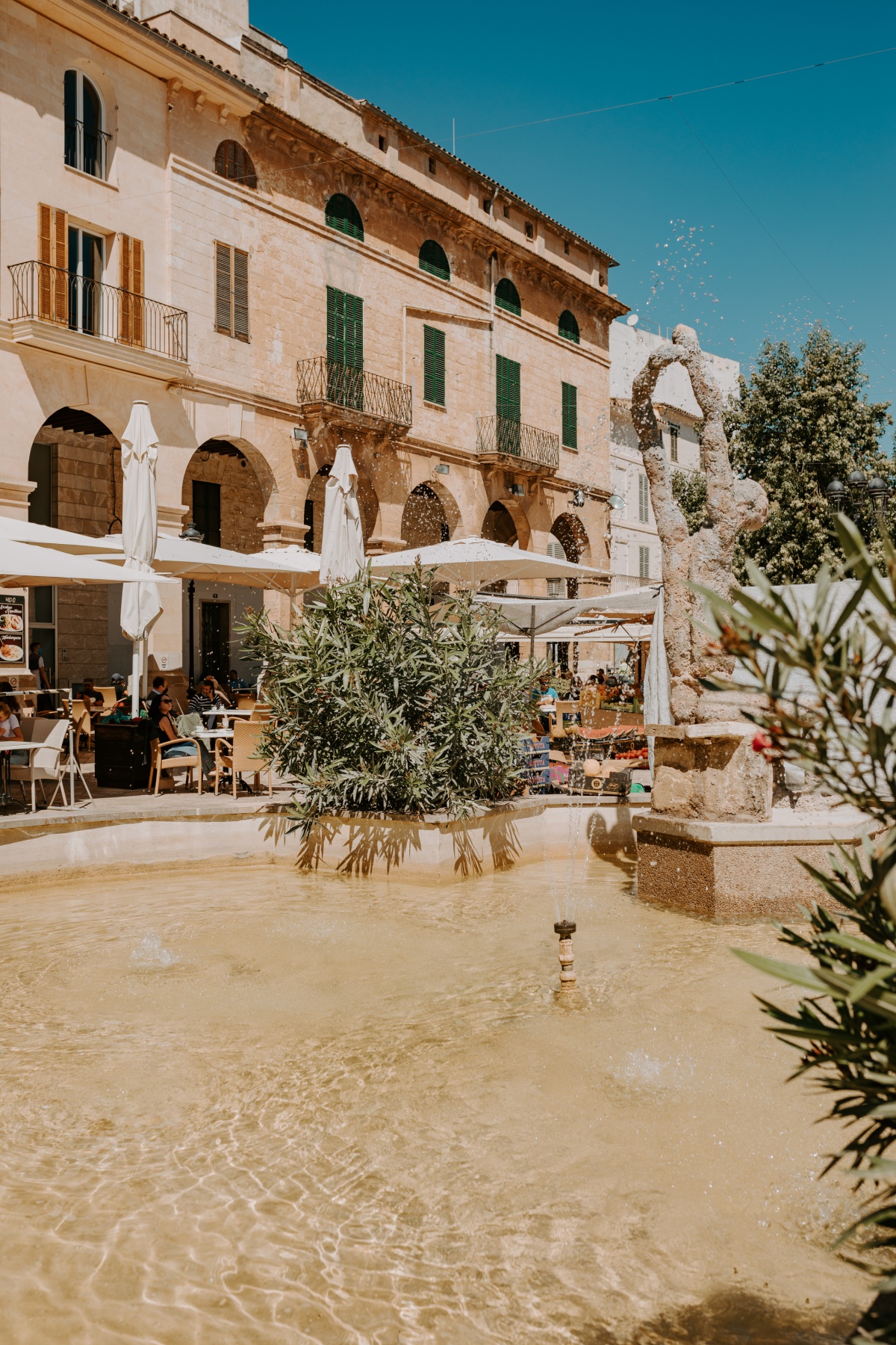 Fountain in the market square in Inca Market Mallorca Spain