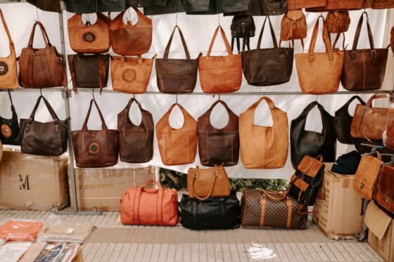 Leather bags to shop at the Inca Market in Mallorca Spain