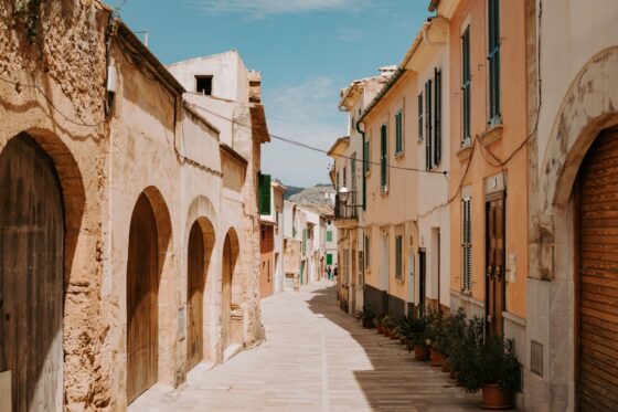 Old road and architecture in Alcudia, Spain.