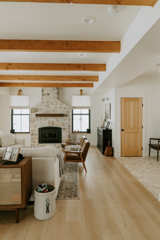 Paradigm Conquest Floors in Estate in living room with tile and wood beams