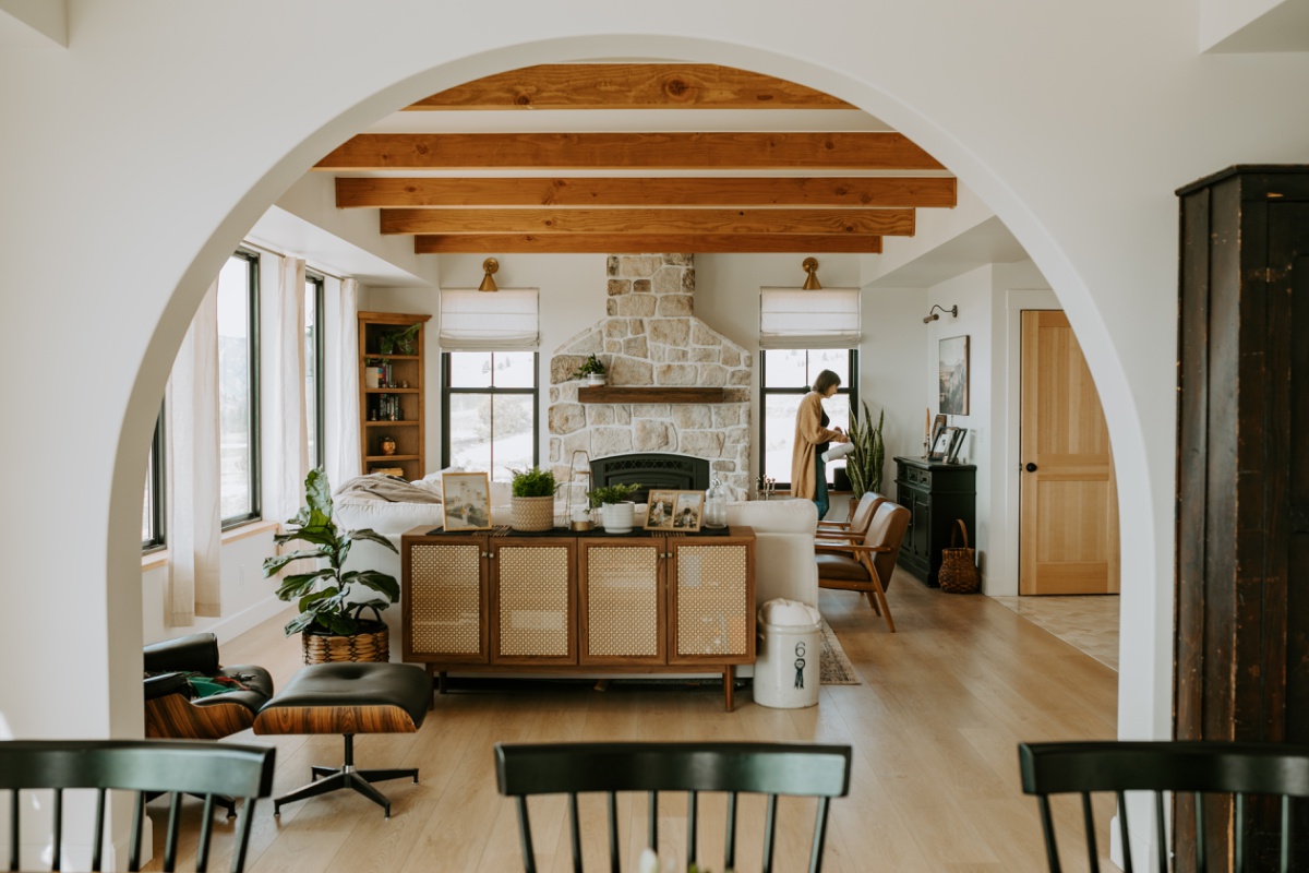 Archway in the open concept downstairs european farmhouse